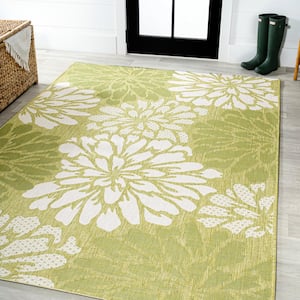Zinnia Modern Floral Textured Weave Green/Cream 8 ft. x 10 ft. Indoor/Outdoor Area Rug
