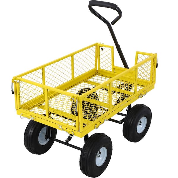 Zeus & Ruta 3 cu. ft. Steel Garden Cart Steel Mesh Removable Sides, 550 lbs. Capacity in Yellow