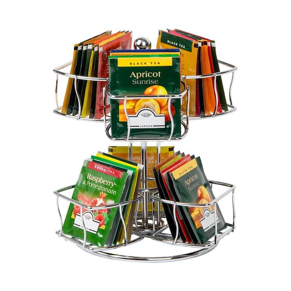 Mind Reader Tea Bag Carousel, Tea Station Organizer, Countertop Storage, Kitchen, Metal, 7 in. L x 7 in. W x 8.25 in. H, Silver