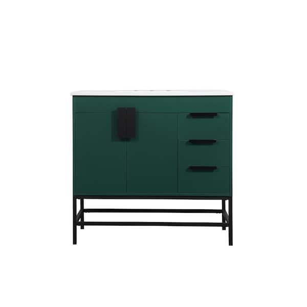 Unbranded Timeless Home 22 in. W x 36 in. D x 33.5 in. H Bath Vanity in Green with Ivory White Engineered Stone Top