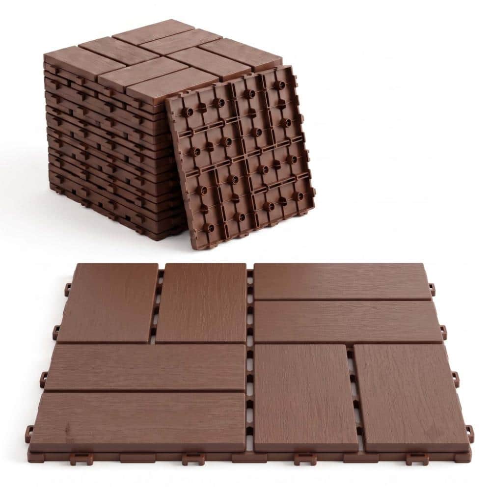 12 in. Square Brown Plastic All Weather Drainable Snap Together Interlocking Deck Tiles, Pack of 44 Tiles price history on PriceWatchPro