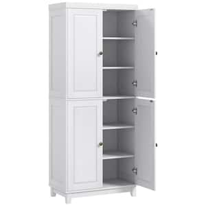 72.5 in. Wood Pantry Organizer with 4 Soft-Close Doors and Adjustable Shelves in Distressed White