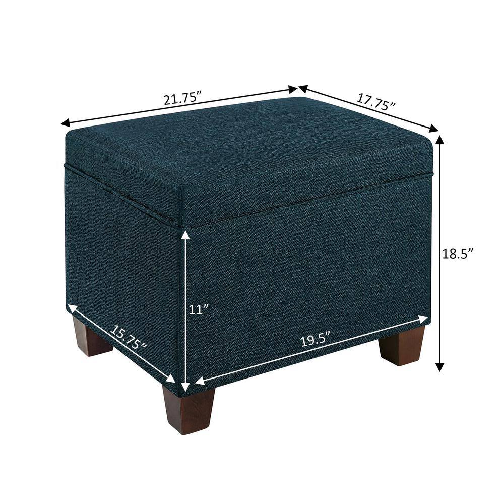 Teal Blue Fabric Storage Ottoman with Tapered Legs