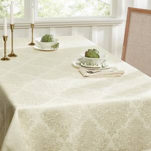 Lexington 160 in. W x 70 in. L Cream Damask Cotton Blend Tablecloth
