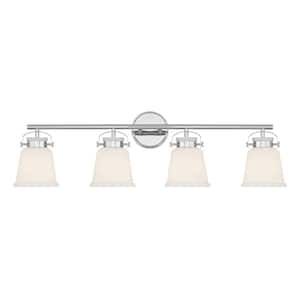 Kaden 34 in. W x 10.5 in. H 4-Light Polished Chrome Bathroom Vanity Light with Frosted Glass Shades
