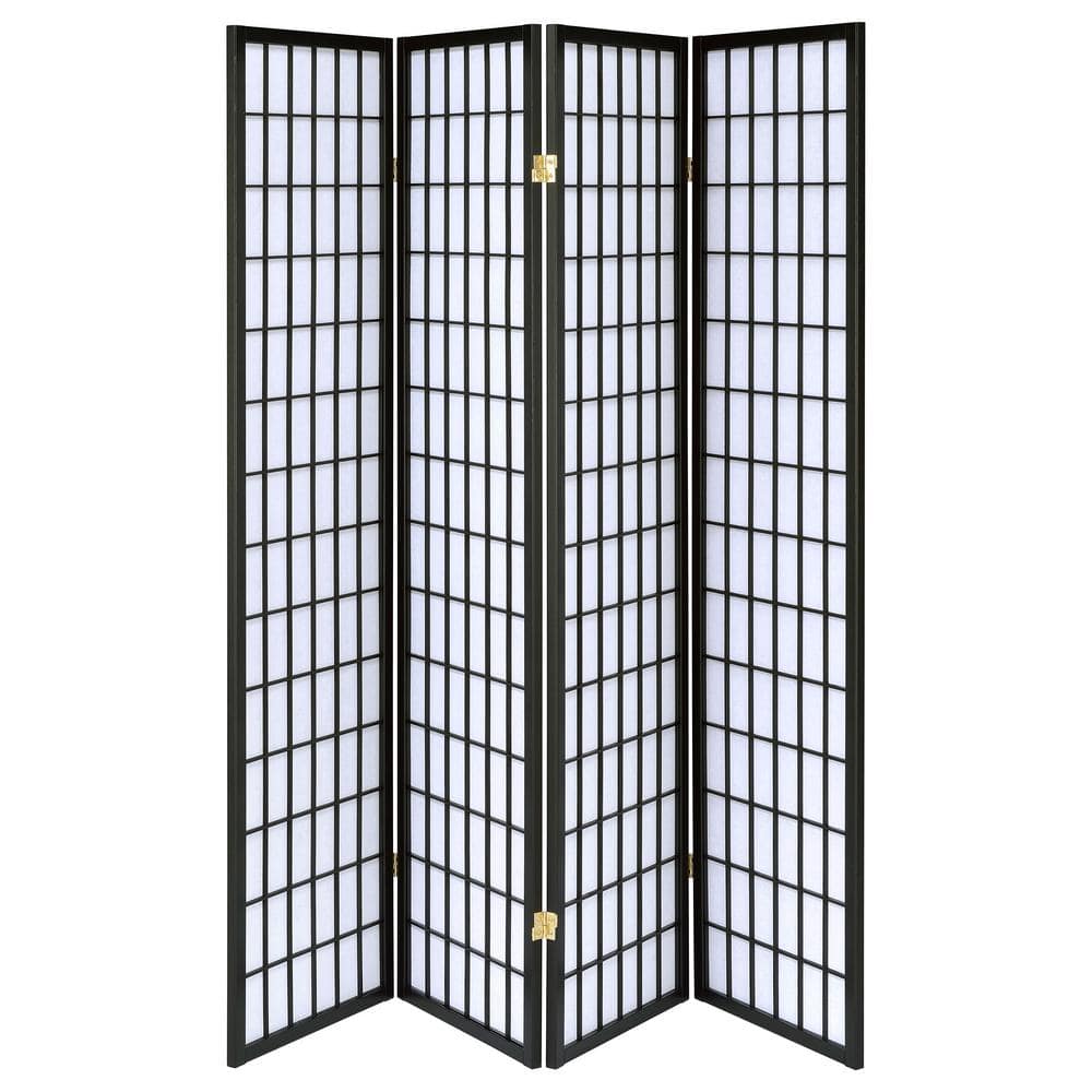 Black and White Shoji 4-Panel Folding Screen Room Divider