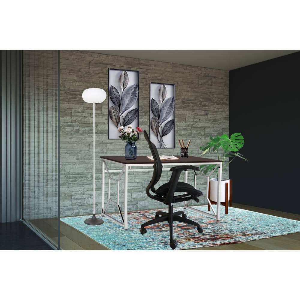 Espresso Brown Wood and Chrome Geometric Desk