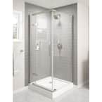 Classic 36 in. W x 76 in. H Square Sliding Frameless Corner Shower Enclosure in Stainless