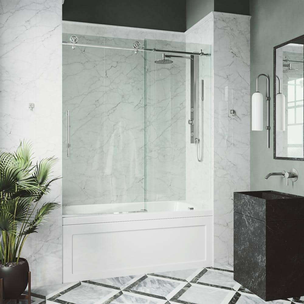 Cass 60" Frameless Sliding Tub Door with Clear Glass and Chrome Finish