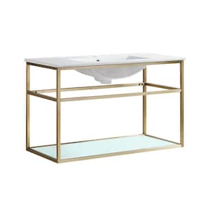 Pierre 35.4 in. W x 23.6 in. H Vanity in Gold with Ceramic Vanity Top in White with White Basin