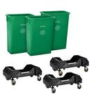 23 Gal. Green Slim Recycling Bin Trash Can and Dolly (3-Pack)