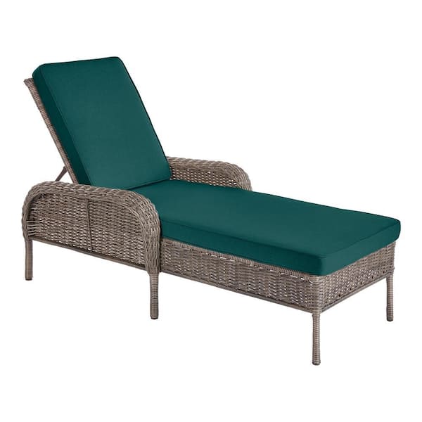 Hampton Bay Cambridge Gray Wicker Outdoor Patio Chaise Lounge with CushionGuard Malachite Green Cushions
