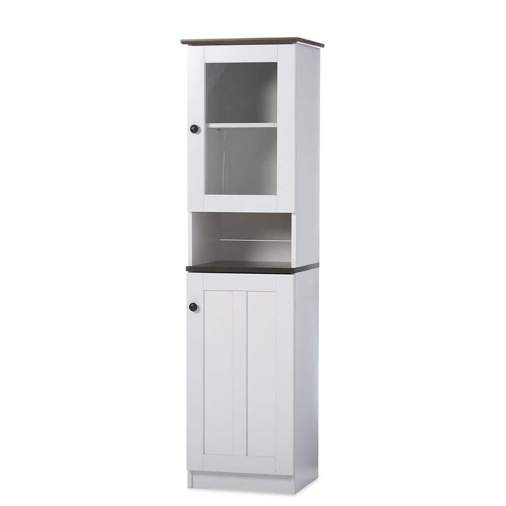 Lauren White and Dark Brown Two-Tone China Cabinet with Glass Door