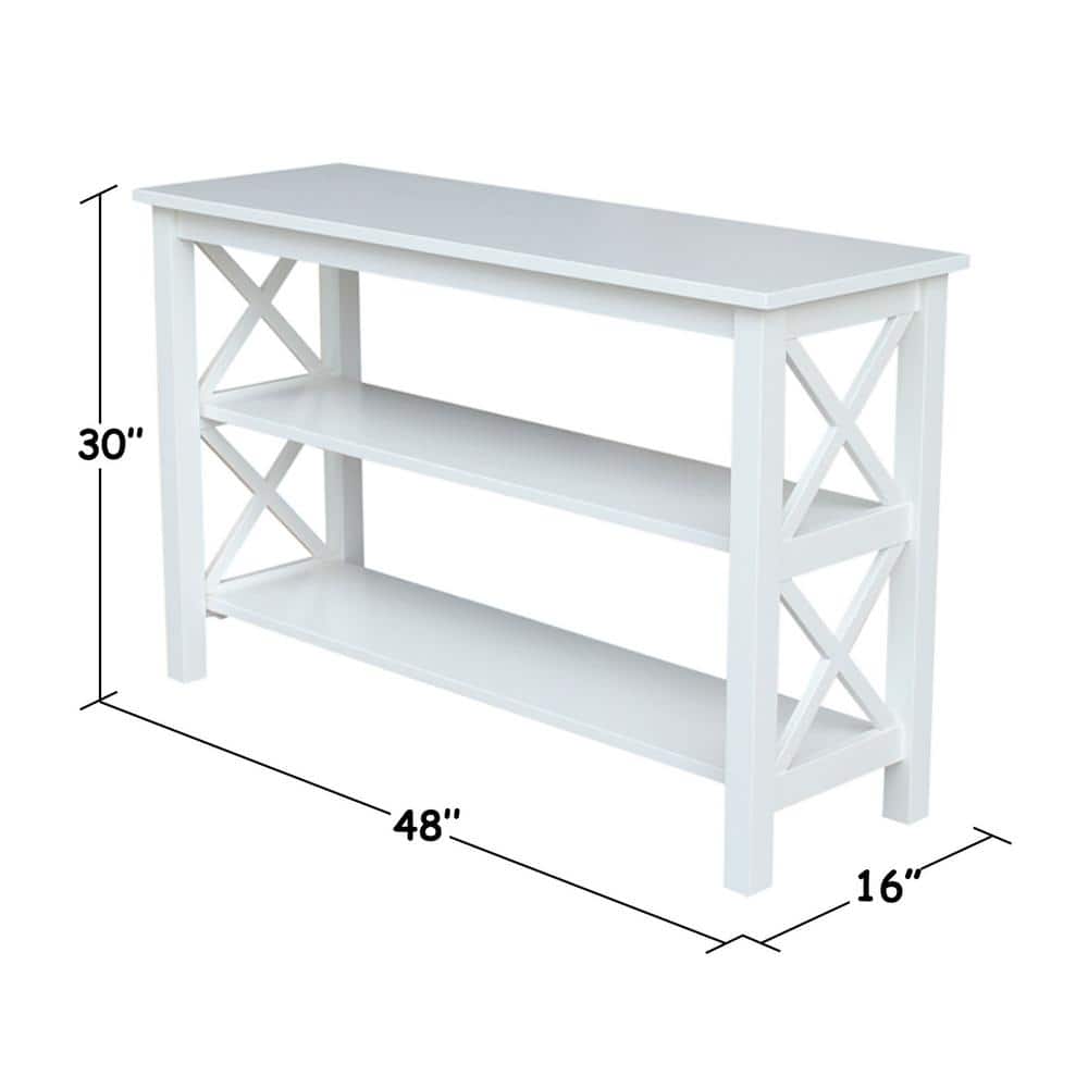 White Solid Wood Rectangular Console Table with Shelves