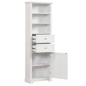 22 in. W x 10 in. D x 67 in. H White Bathroom Storage Cabinet with 1-Door and 2-Drawers, Adjustable Shelf