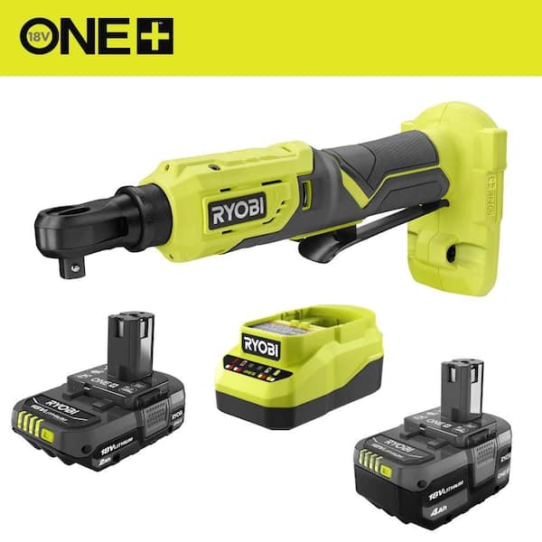 ONE+ 18V Cordless 3/8 in. Ratchet Kit with (1) 18V 2.0 Ah Battery, (1) 18V 4.0 Ah Battery, and Charger