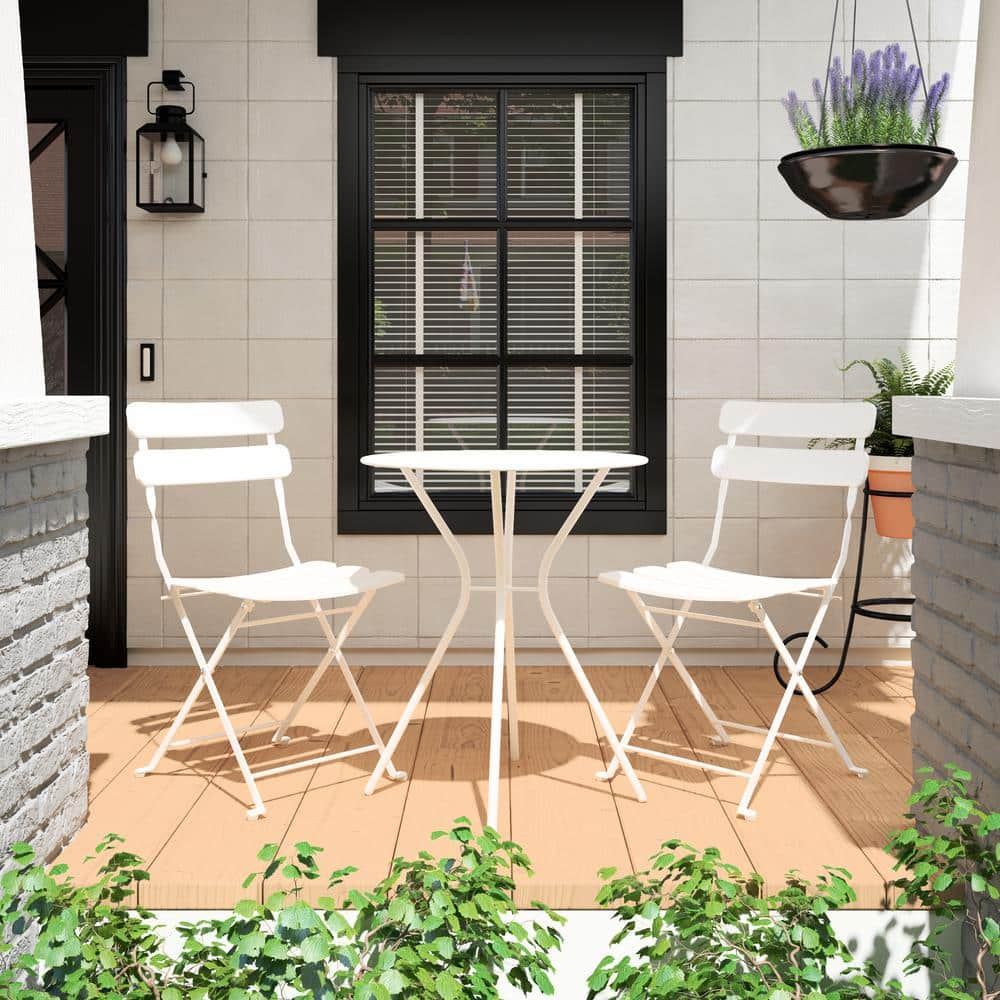 Cosco White 3 Piece Steel Outdoor Bistro Set with 2 Folding Chairs