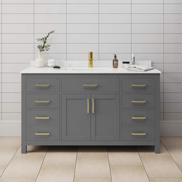 Wyndham Collection Beckett 60 in. W x 22 in. D x 35 in. H Single Sink Bathroom Vanity in Dark Gray with Carrara Cultured Marble Top