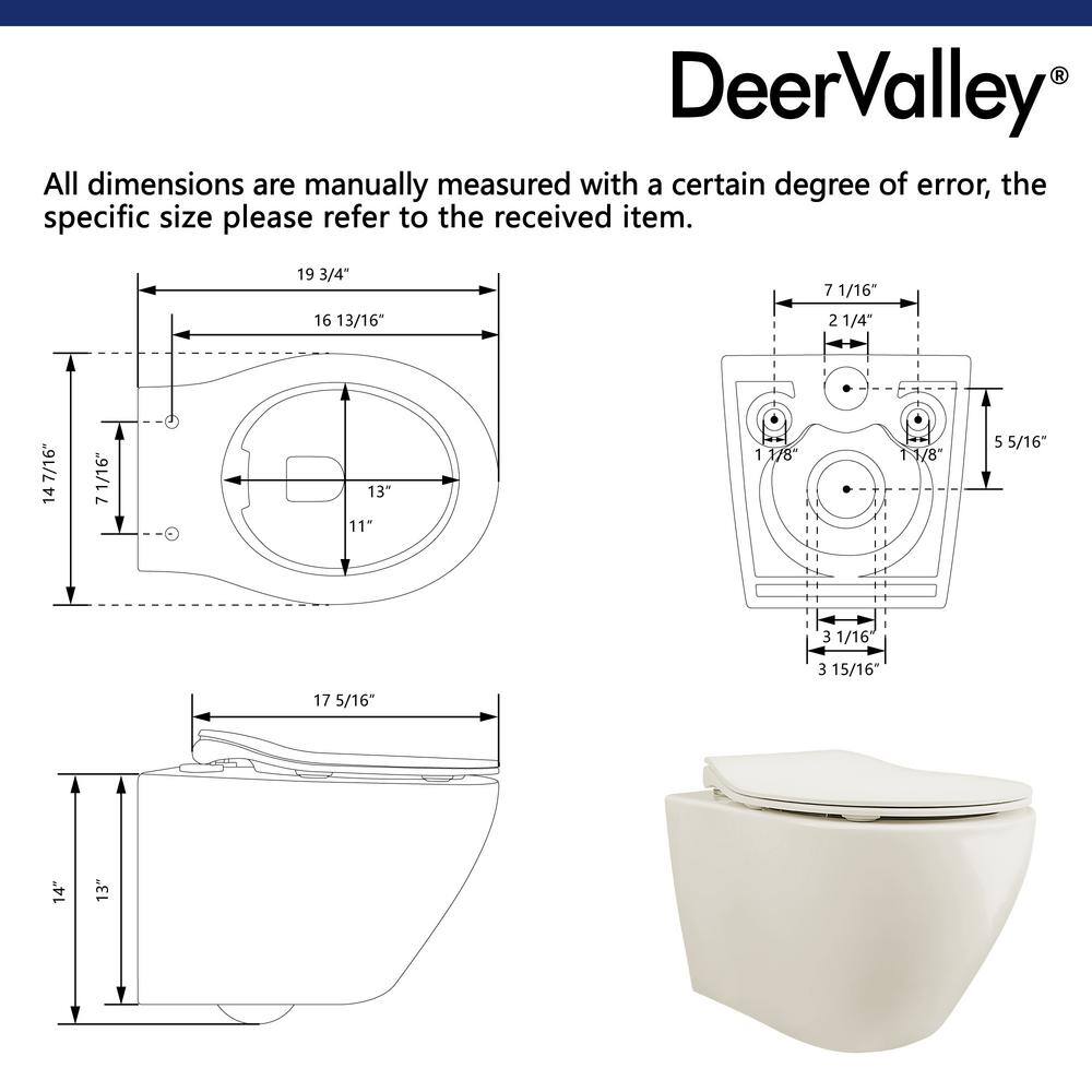 Beige Ceramic Wall-Hung Elongated Toilet with Slow-Close Seat