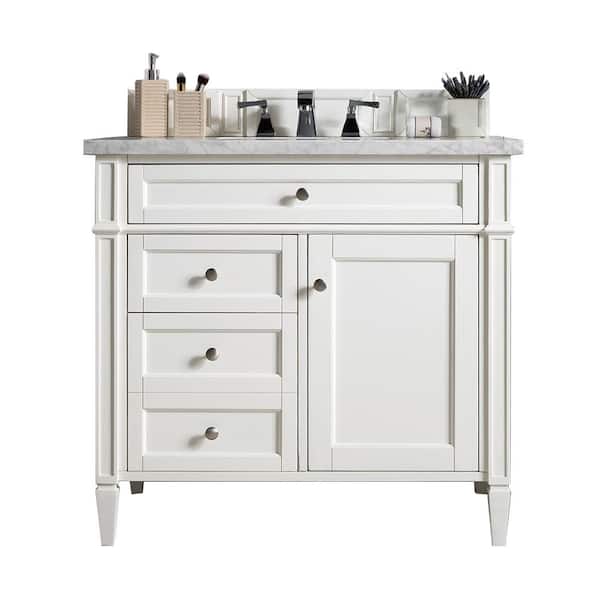 James Martin Vanities Brittany 36 in. W x 23.5 in.D x 34 in. H Single Vanity in Bright White with Solid Surface Top in Arctic Fall