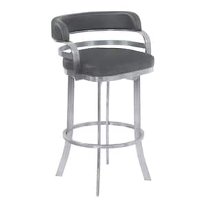 Charlie 30 in. Gray Low Back Metal Bar Stool with Faux Leather Seat