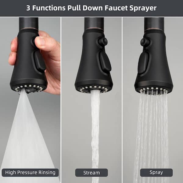 Matte Black 3-Function Spray Nozzle with 15 Adapters for Sink Faucet Pull Down Spray Head Replacement