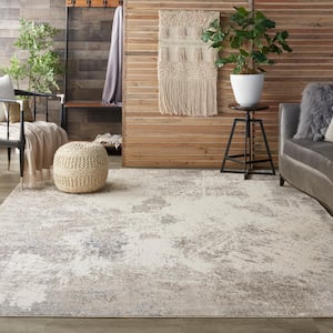 Silky Textures Ivory/Grey 8 ft. x 11 ft. Abstract Contemporary Area Rug