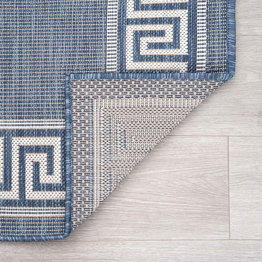 Blue and White Synthetic Greek Key 5' x 7' Area Rug