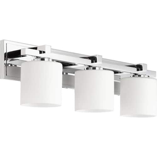 Traditional Cylinder 24 in. W 3-Lights Chrome Vanity Lights with Satin Opal Glass Home