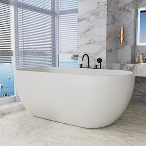 VALLEY 70 in. Acrylic Flatbottom Oval Freestanding Tub Bowl Shaped Soaking Non-Whirlpool Bathtub in White