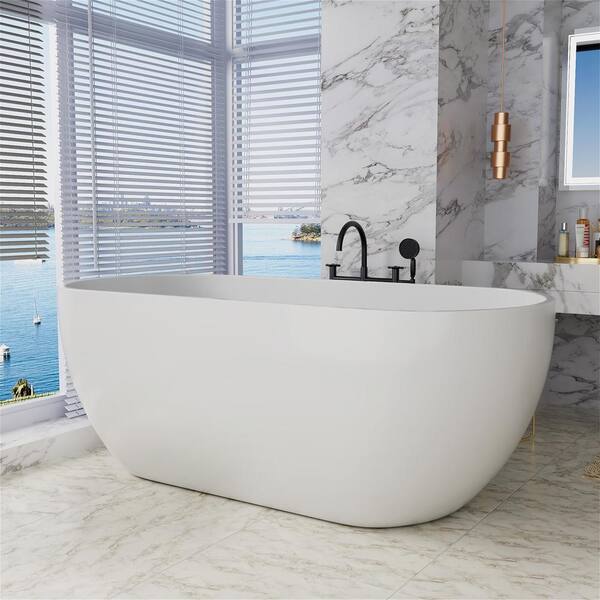INSTER VALLEY 70 in. Acrylic Flatbottom Oval Freestanding Tub Bowl Shaped Soaking Non-Whirlpool Bathtub in White