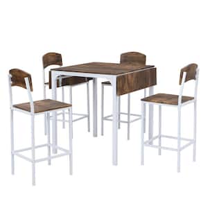5-Pieces Plastic Farmhouse White Brown Counter Height Dining Table Set