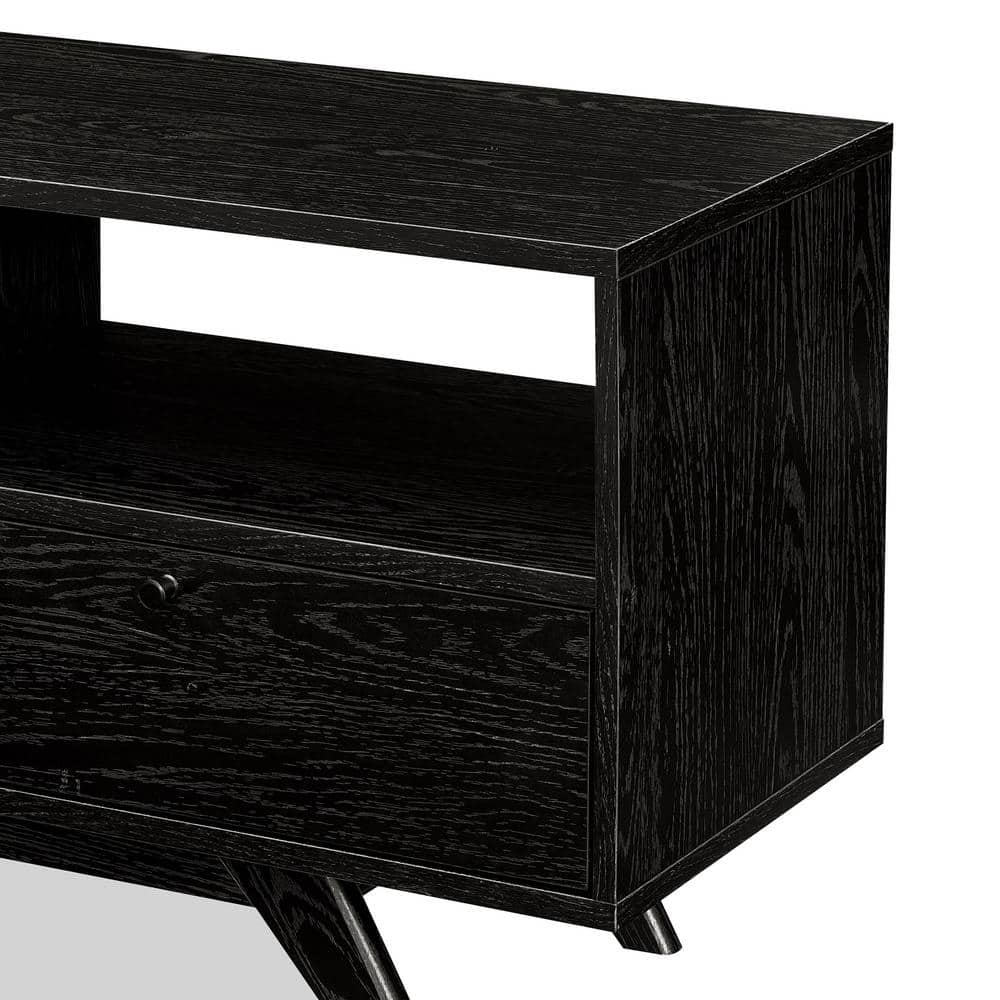 Natural Wood and Black Metal Modern End Table with Drawer