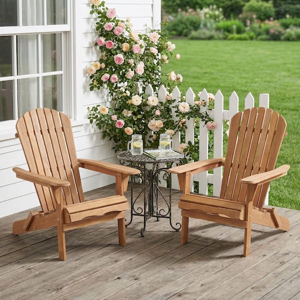 Mondawe 2-Piece Wooden Outdoor Folding Adirondack Chair with Pre