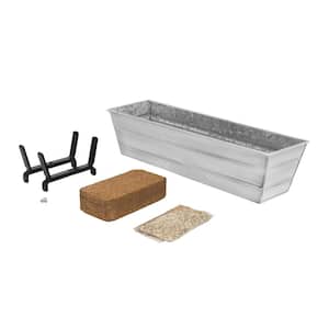 22 in. W Small Cape Cod White Galvanized Steel/Wrought Iron Bloom Box Garden Growing Kit w/Brackets for 2 x 6 Railings