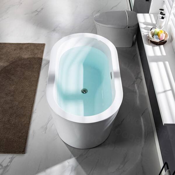 Bloomfield 56 in Acrylic Freestanding Double Ended Soaking Bathtub with Drain and Overflow Included in White Bloomfield 56 in Acrylic Freestanding Double Ended Soaking Bathtub with Drain and Overflow Included in White