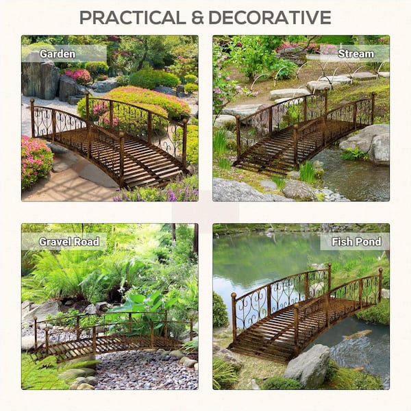 Metal Garden Bridge 8FT - Garden Bridges For Outdoors, Garden Bridge 8ft Bridges Outdoors High Safety Guardrails Decorative Footbridge Garden Pond Creek Stream Backyard Black