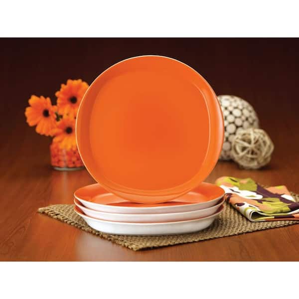 Rachael Ray Round and Square 4-Piece Dinner Plate Set in Tangerine