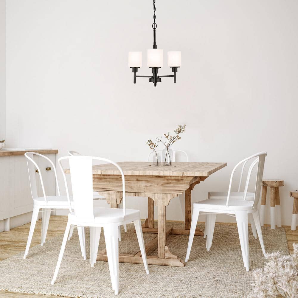 Aubrey Matte Black 3-Light Chandelier with Frosted Glass Shades