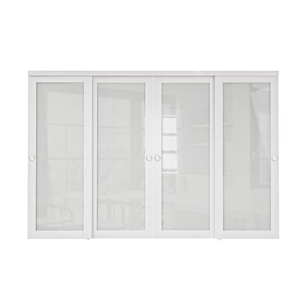 120 in. x 80 in. 1-Lite Tempered Frosted Glass White Finished Solid Core Interior Closet Sliding Door with Hardware