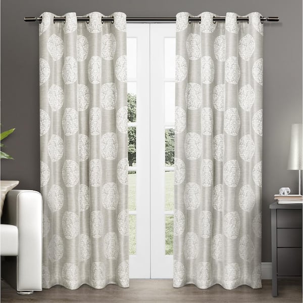 EXCLUSIVE HOME Akola Dove Grey Medallion Light Filtering Grommet Top Curtain, 54 in. W x 84 in. L (Set of 2)
