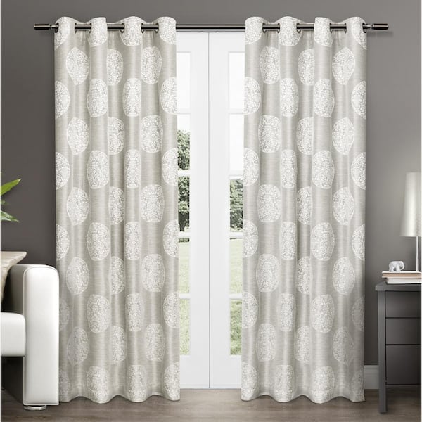 EXCLUSIVE HOME Akola Dove Grey Medallion Light Filtering Grommet Top Curtain, 54 in. W x 108 in. L (Set of 2)
