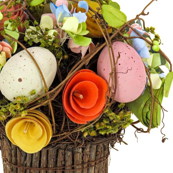 Easter tree with flowers and decorated eggs