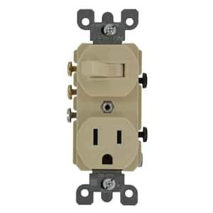 15 Amp Commercial Grade Combination 3-Way Toggle Switch and Receptacle, Ivory