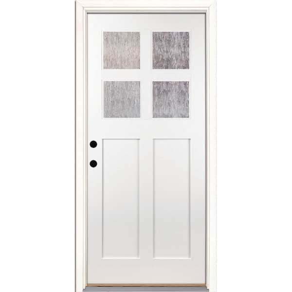 Feather River Doors 37.5 in. x 81.625 in. 4-Lite Cord Craftsman Painted White Teak Right-Hand Inswing Fiberglass Prehung Front Door