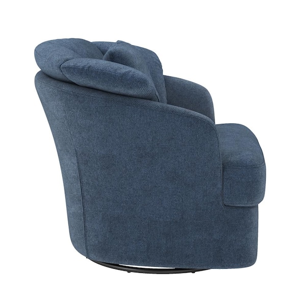 Rowena Oversized Blue Fabric Upholstered Swivel Accent Chair with Double Cushion Modern Swivel Barrel Chair