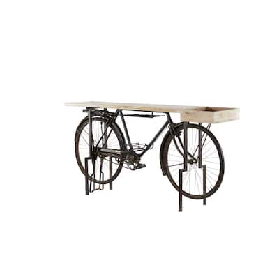 73 in. x 37 in. in. Large Natural Wood Top and Black Metal Bicycle Bar with Tray