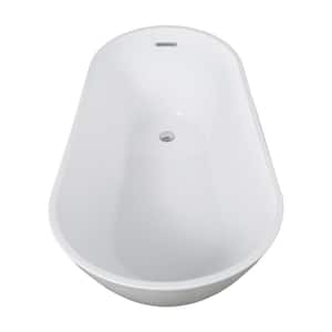 59 in. Classic Oval Anti-Clogging Acrylic Flatbottom Freestanding Non Whirlpool Soaking Bathtub in White