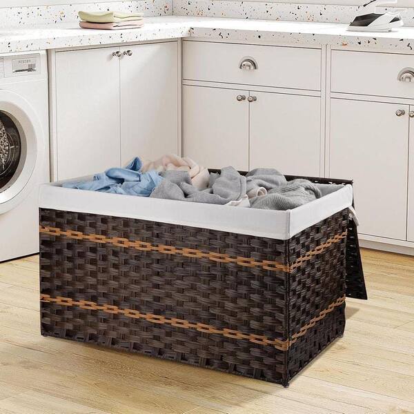 Brown 30 in. x 18 in. Plastic Decorative Basket with Handles and