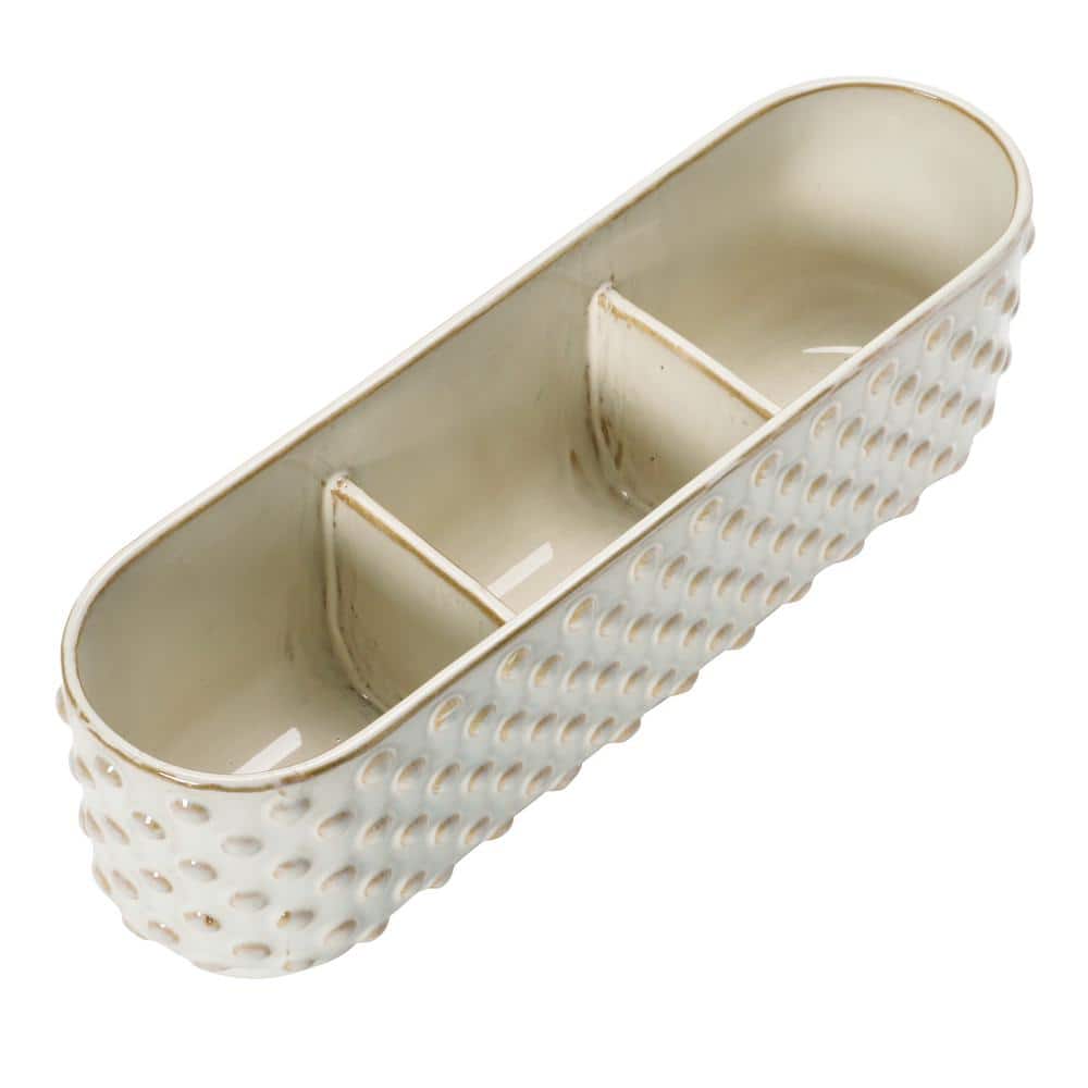 White Stoneware Hobnail Window Planter with Reactive Glaze Finish